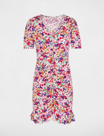 Vestido corto con mangas abullonadas multicolor mujer