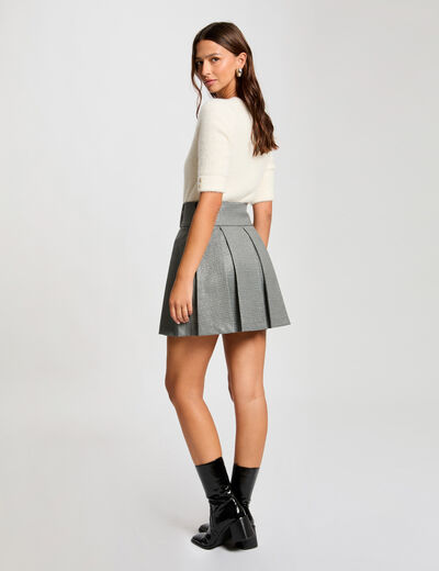 Falda corta estampado cuadros gris moyen mujer