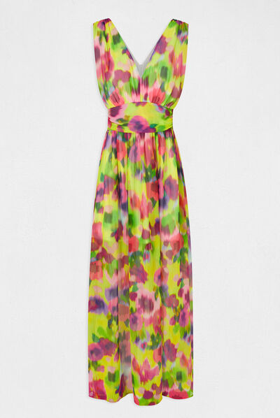 Vestido largo entallado estampado multicolor mujer
