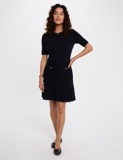 Vestido corto en forma de trapecio azul marino mujer