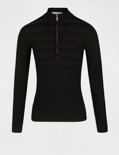 Jersey manga larga con cuello alto negro mujer