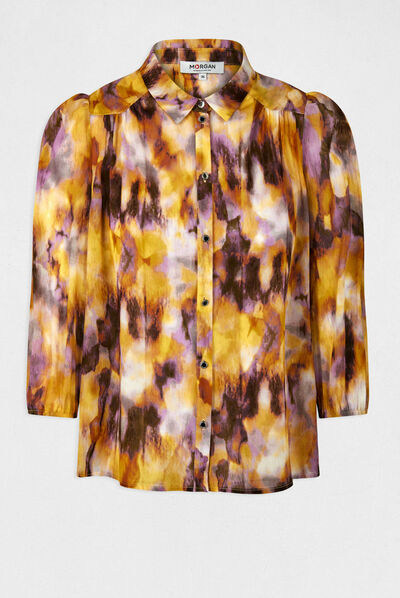 Camisa manga 3/4 estampado abstracto multicolor mujer