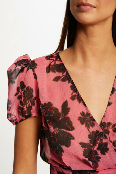 Blusa manga corta con nudo estampada multicolor mujer