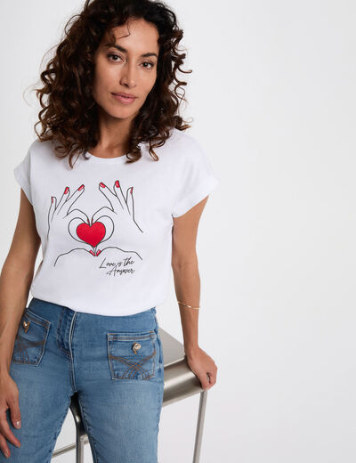 Camiseta corta con inscripción blanco mujer