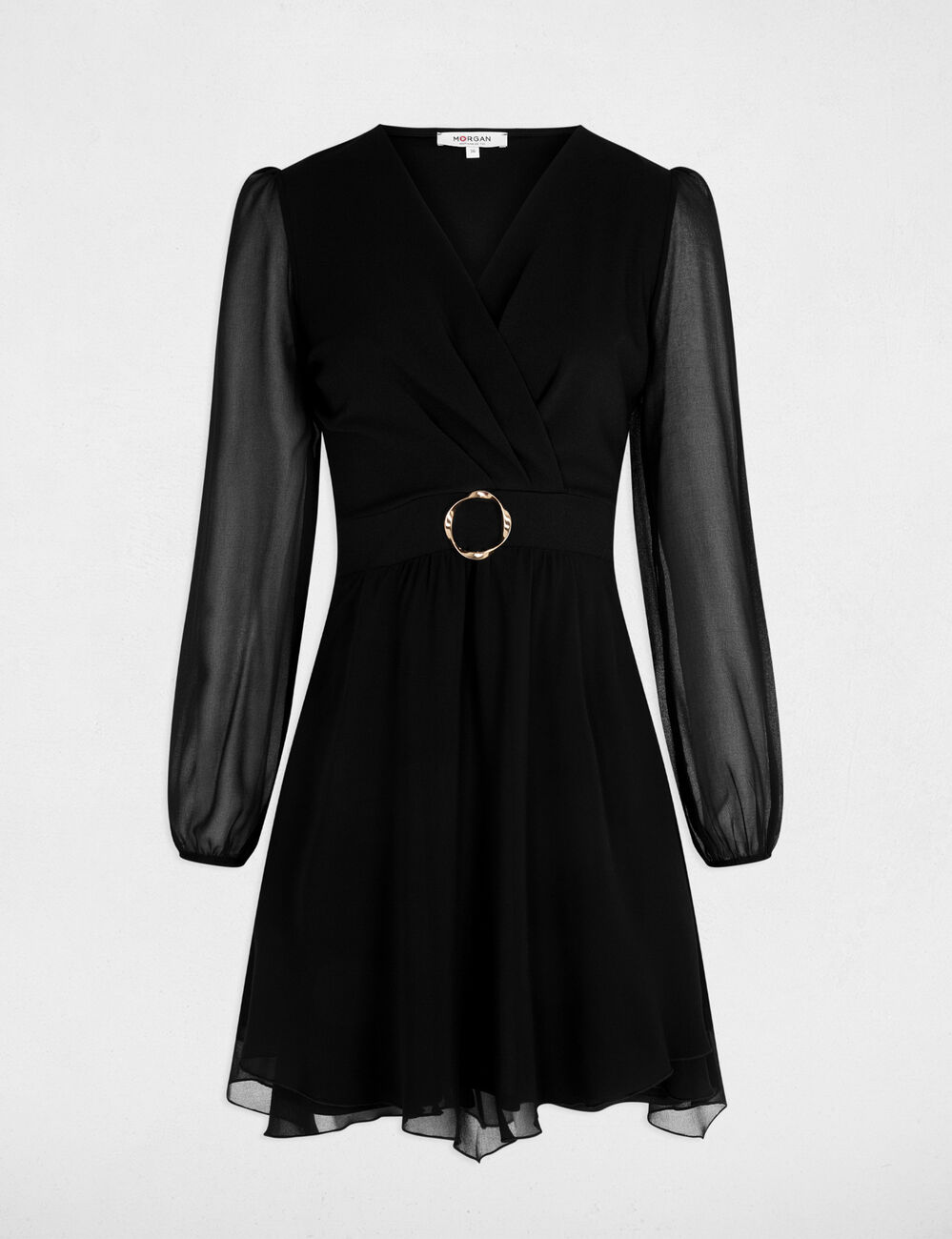 Vestido corto cruzado negro mujer