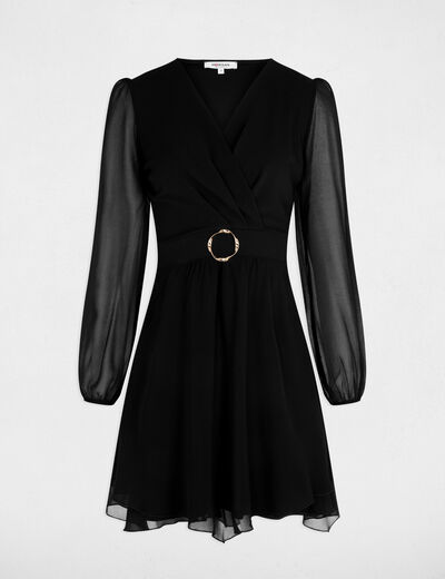 Vestido corto cruzado negro mujer