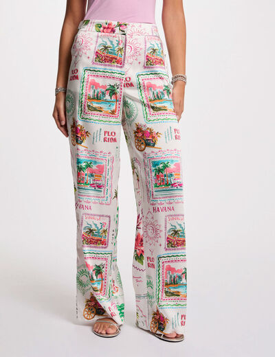 Pantalón ancho estampado multicolor mujer