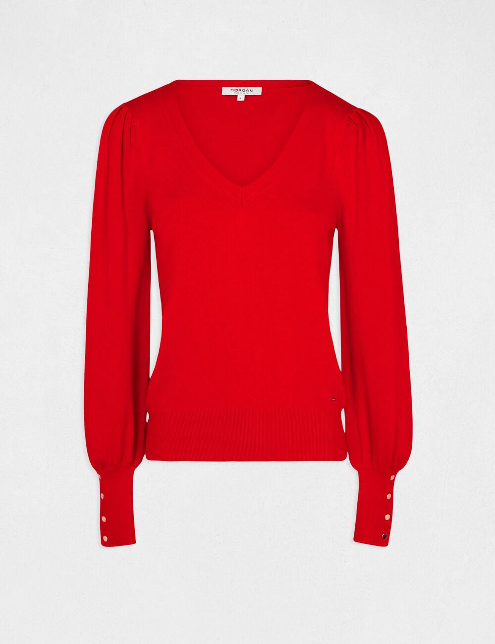Jersey manga larga con escote en V rojo mujer