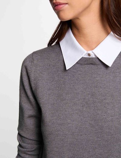 Jersey cuello tipo camisa gris claro mujer