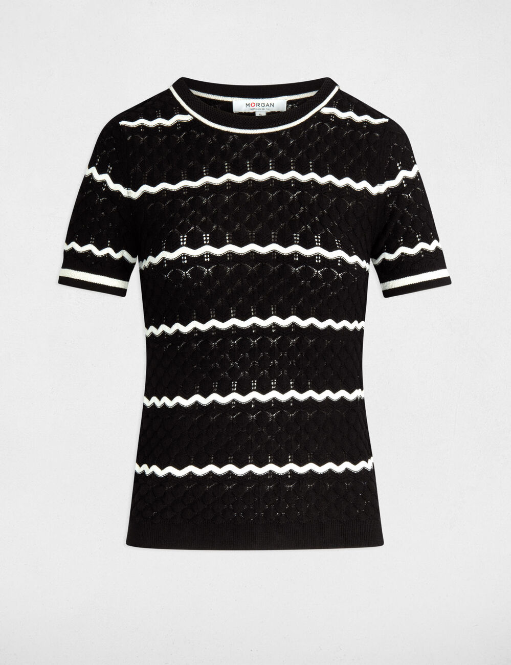 Jersey manga corta y rayas negro mujer
