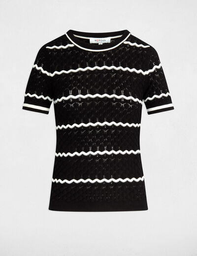 Jersey manga corta y rayas negro mujer