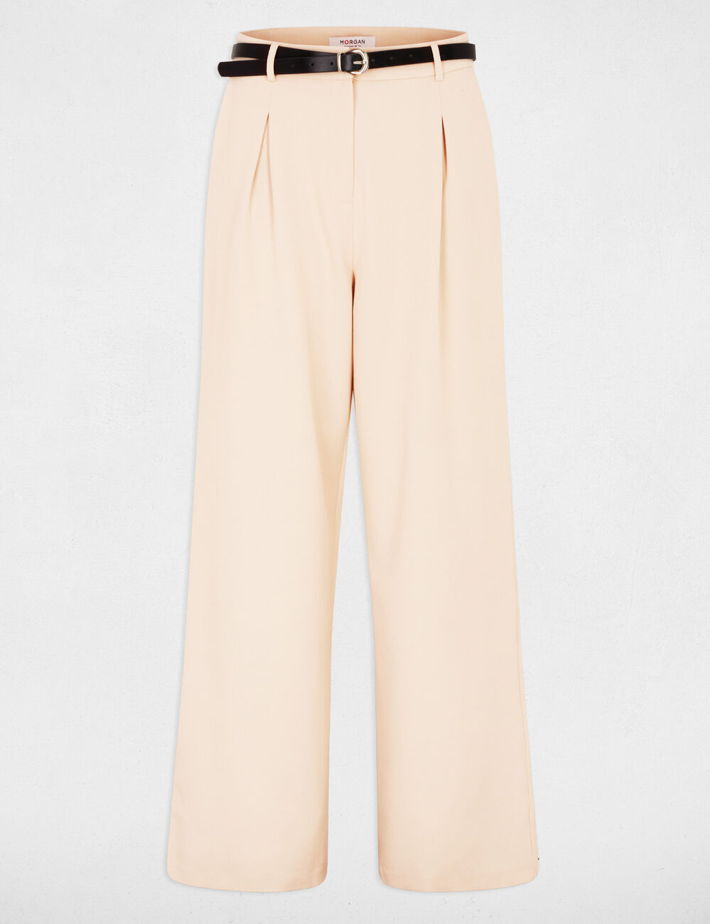 Pantal&oacute;n ancho de tiro alto beige mujer