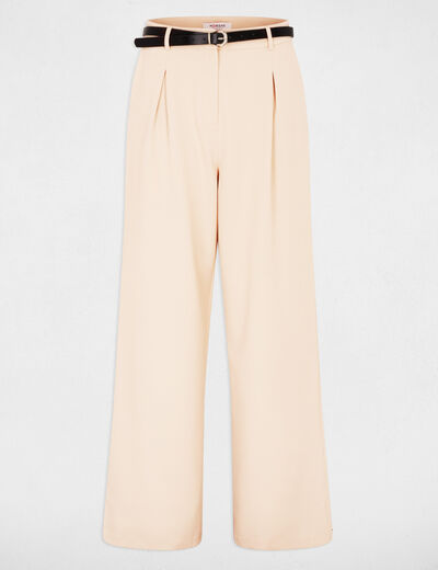 Pantal&oacute;n ancho de tiro alto beige mujer