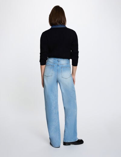 Jersey con cuello vuelto y botones azul marino mujer