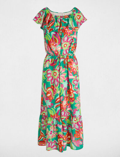 Vestido midi acampanado estampado multicolor mujer