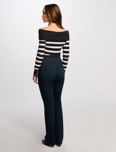 Jersey cuello bardot y rayas azul marino mujer