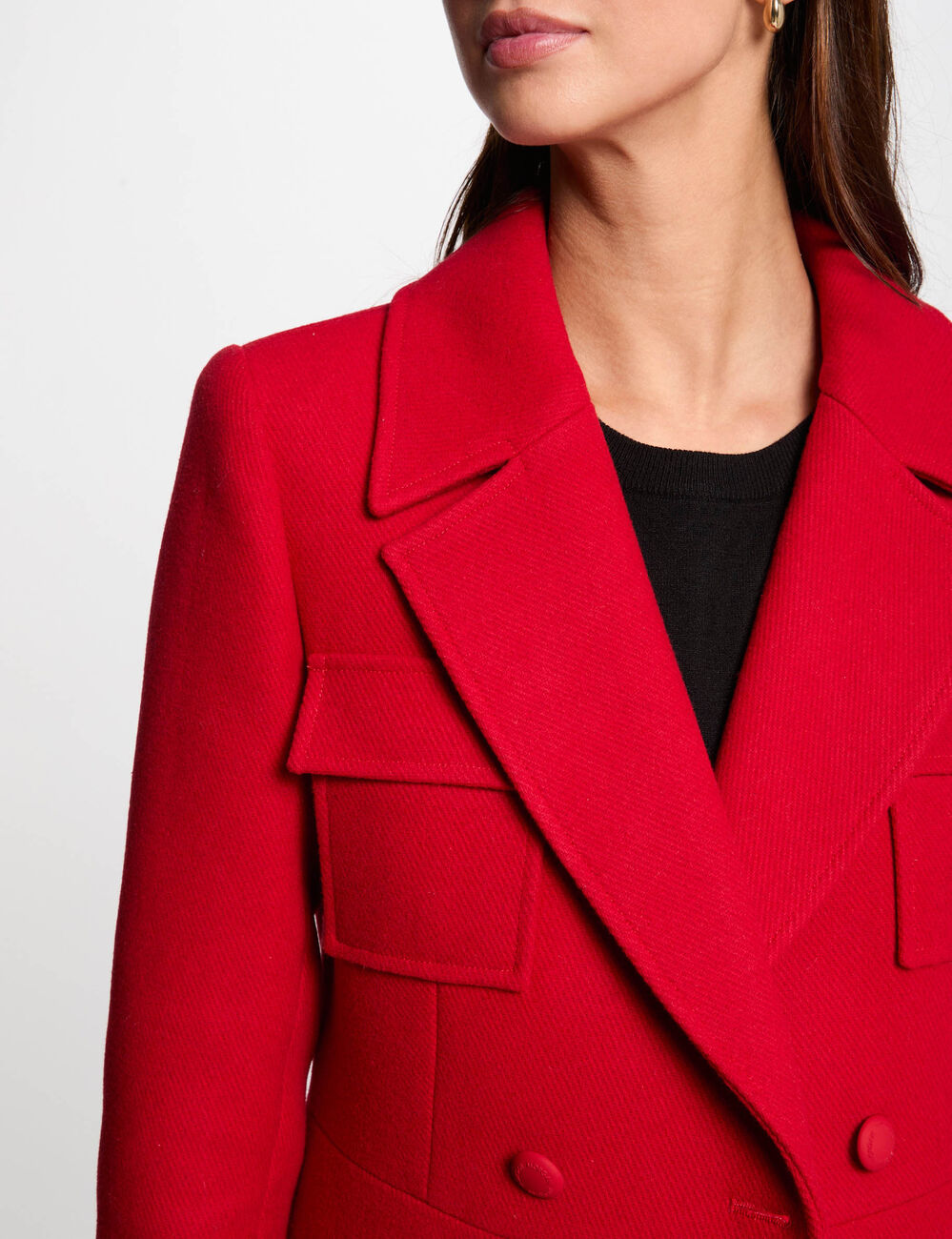 Abrigo largo abotonado rojo mujer