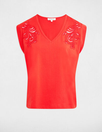 Camiseta cuello v manga corta rojo vivo mujer