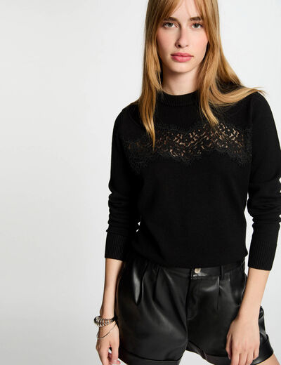 Jersey cuello redondo negro mujer