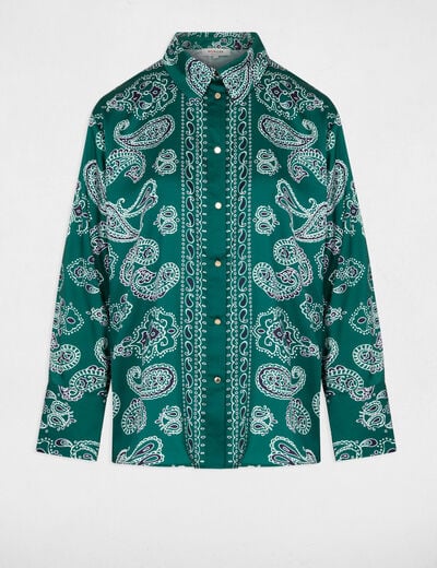 Camisa satinada con cuello abierto multicolor mujer