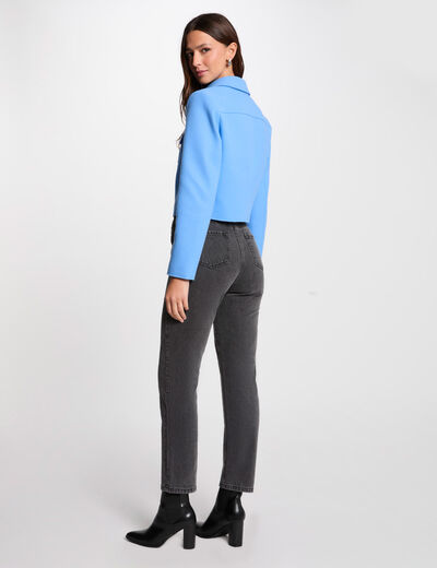 Chaqueta corta con cremallera azul mujer