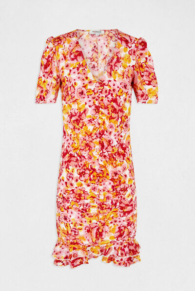 Vestido ajustado fruncido estampado multicolor mujer