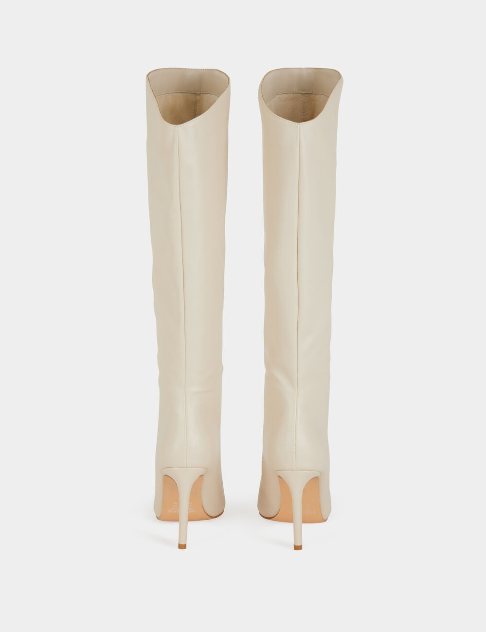 Botas de caña alta de cuero y tacones marfil mujer