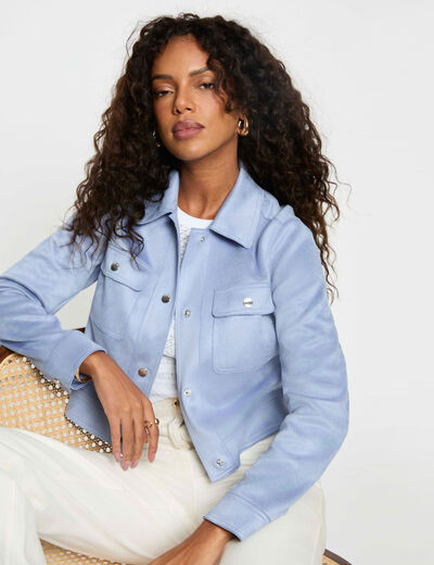 Chaqueta entallada de ante azul lavanda mujer