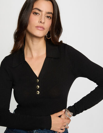 Jersey entallado con cuello polo negro mujer