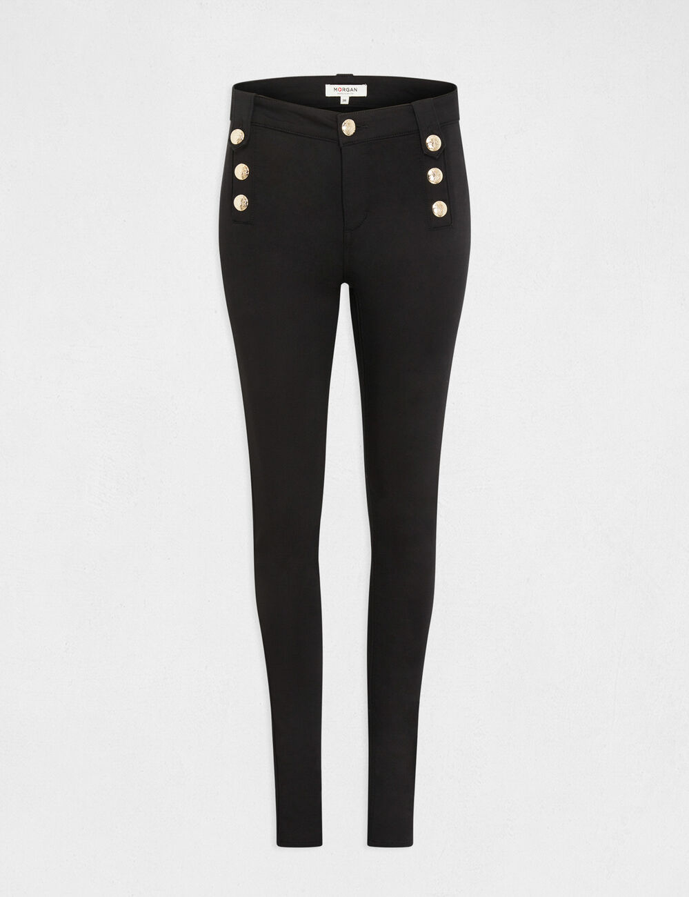 Pantalón skinny con botones decorativos negro mujer