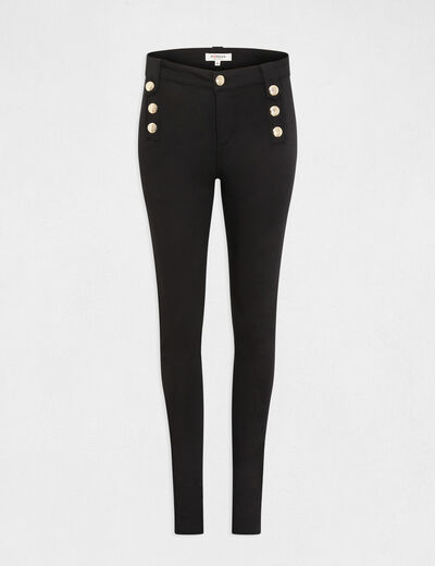 Pantalón skinny con botones decorativos negro mujer
