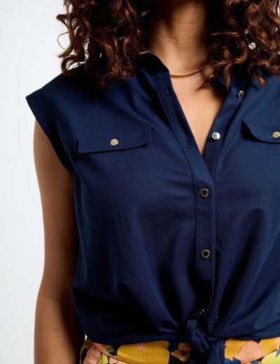 Blusa sin mangas azul petróleo mujer