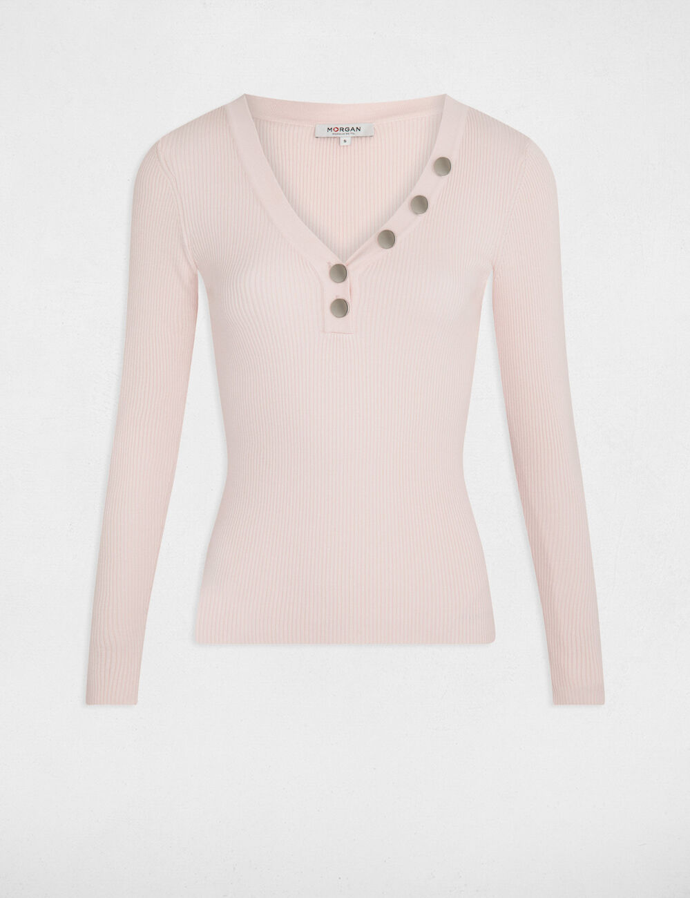 Jersey de manga larga punto fino botones rosa mujer