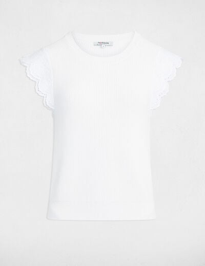 Top con cuello redondo y volantes blanco mujer