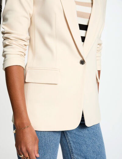 Chaqueta corta cuello chal marfil mujer