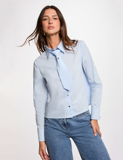 Camisa manga larga azul cielo mujer