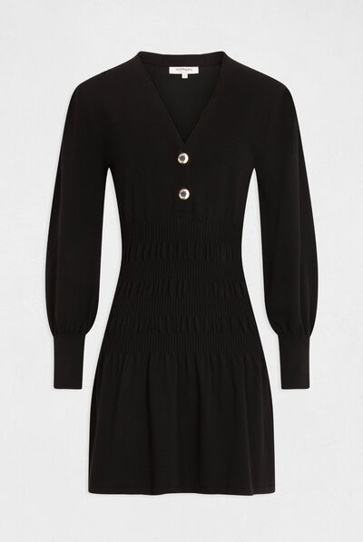 Vestido de punto patinadora escote en V negro mujer