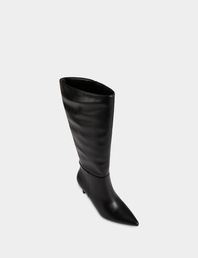Bota de tac&oacute;n de piel sint&eacute;tica negro mujer