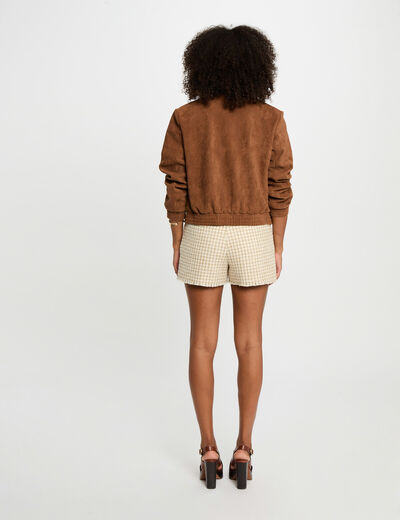 Chaqueta de antelina marr&oacute;n co&ntilde;ac mujer