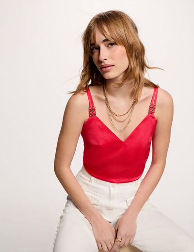 Top sat&eacute;n con tirantes rojo coral mujer