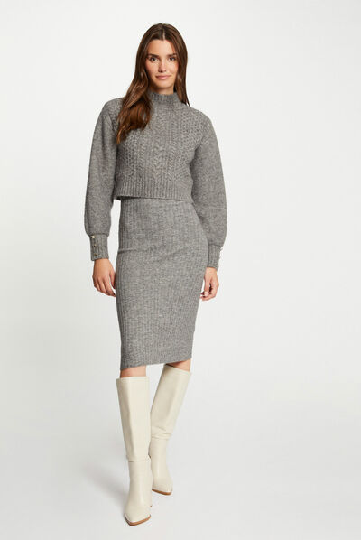 Vestido de punto ajustado efecto 2 en 1 gris anthracite mujer