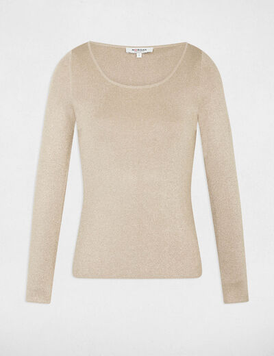 Jersey ajustado con cuello en U crudo mujer