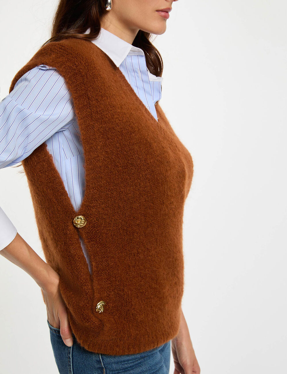 Jersey sin mangas marr&oacute;n co&ntilde;ac mujer