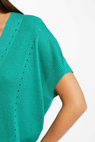 Jersey manga corta con escote en V verde claro mujer