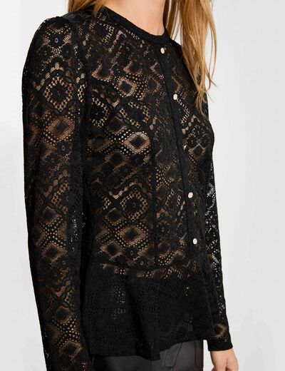 Camiseta entallada de encaje negro mujer