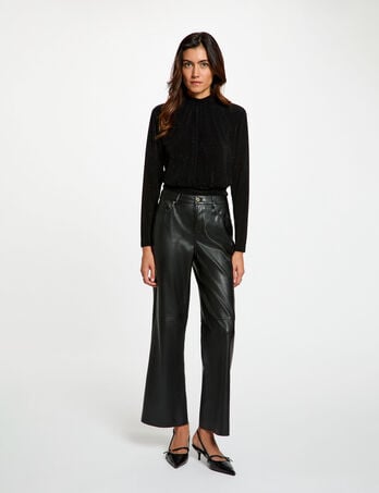 Pantal&oacute;n bootcut de cuero sint&eacute;tico negro mujer