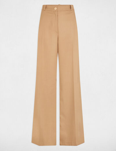 Pantalón pernera ancha pinzas cámel mujer