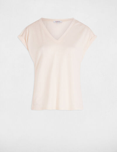 Camiseta manga corta strass marfil mujer