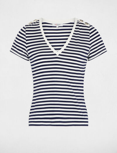 Camiseta manga corta rayas marfil mujer
