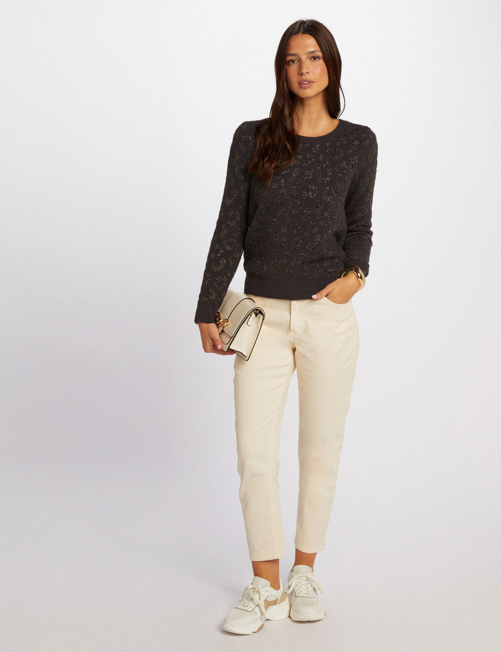 Jersey cuello redondo gris anthracite mujer